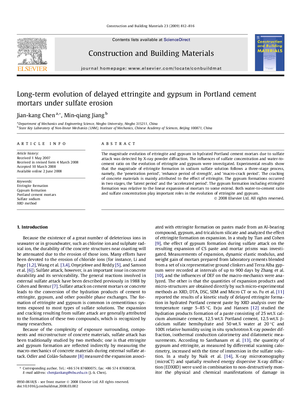 Long-term evolution of delayed ettringite and gypsum in Portland cement mortars under sulfate erosion