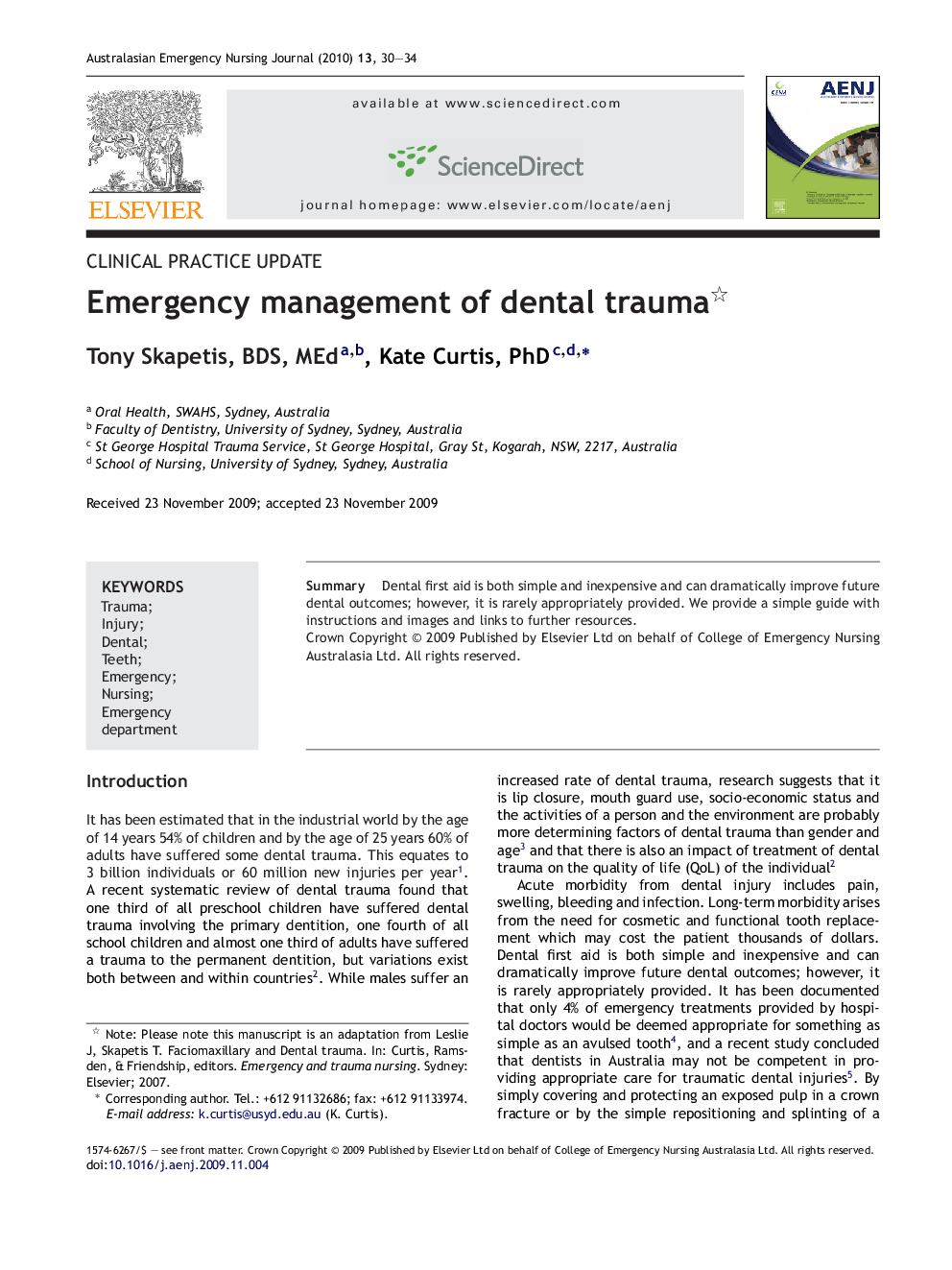 Emergency management of dental trauma 