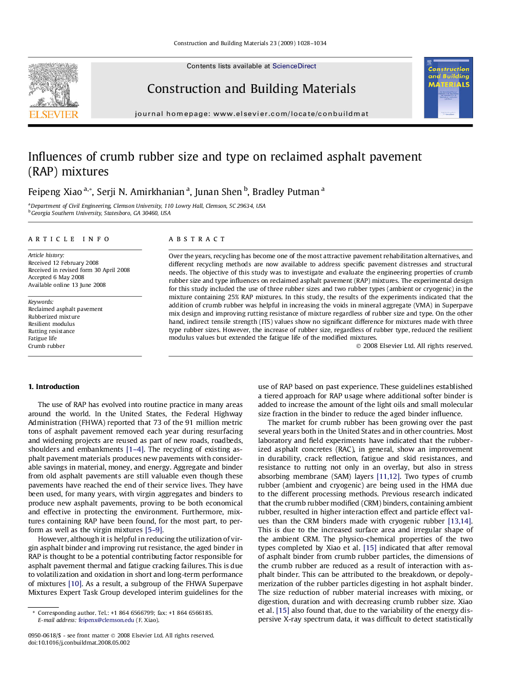 Influences of crumb rubber size and type on reclaimed asphalt pavement (RAP) mixtures