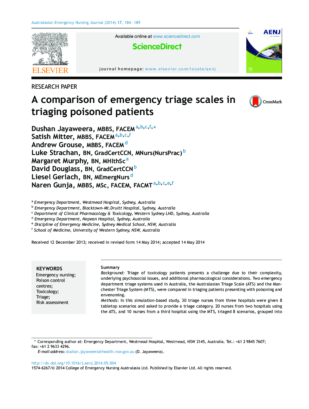 A comparison of emergency triage scales in triaging poisoned patients