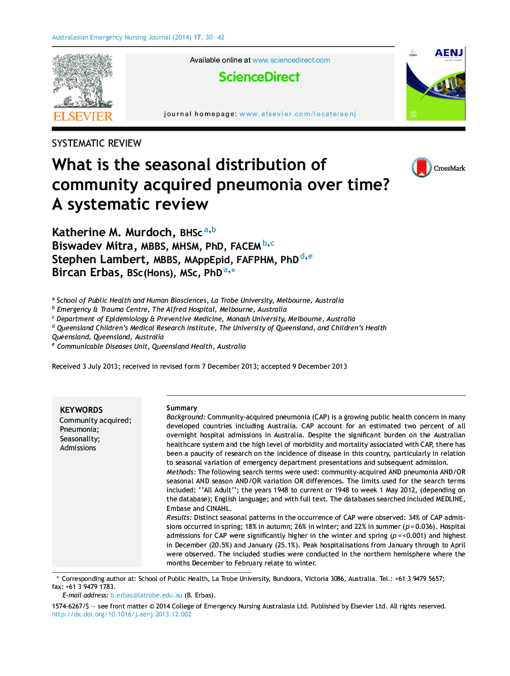 What is the seasonal distribution of community acquired pneumonia over time? A systematic review