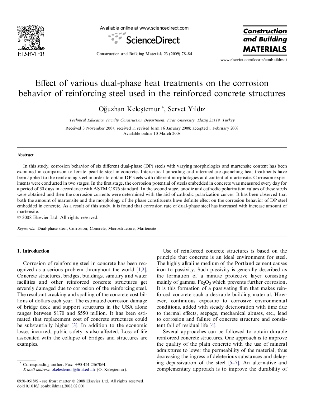 Effect of various dual-phase heat treatments on the corrosion behavior of reinforcing steel used in the reinforced concrete structures