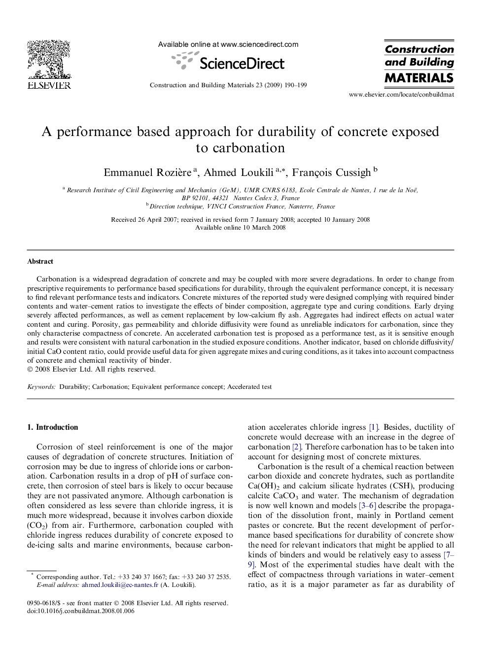 A performance based approach for durability of concrete exposed to carbonation