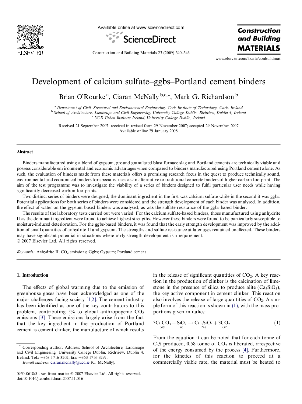 Development of calcium sulfate–ggbs–Portland cement binders