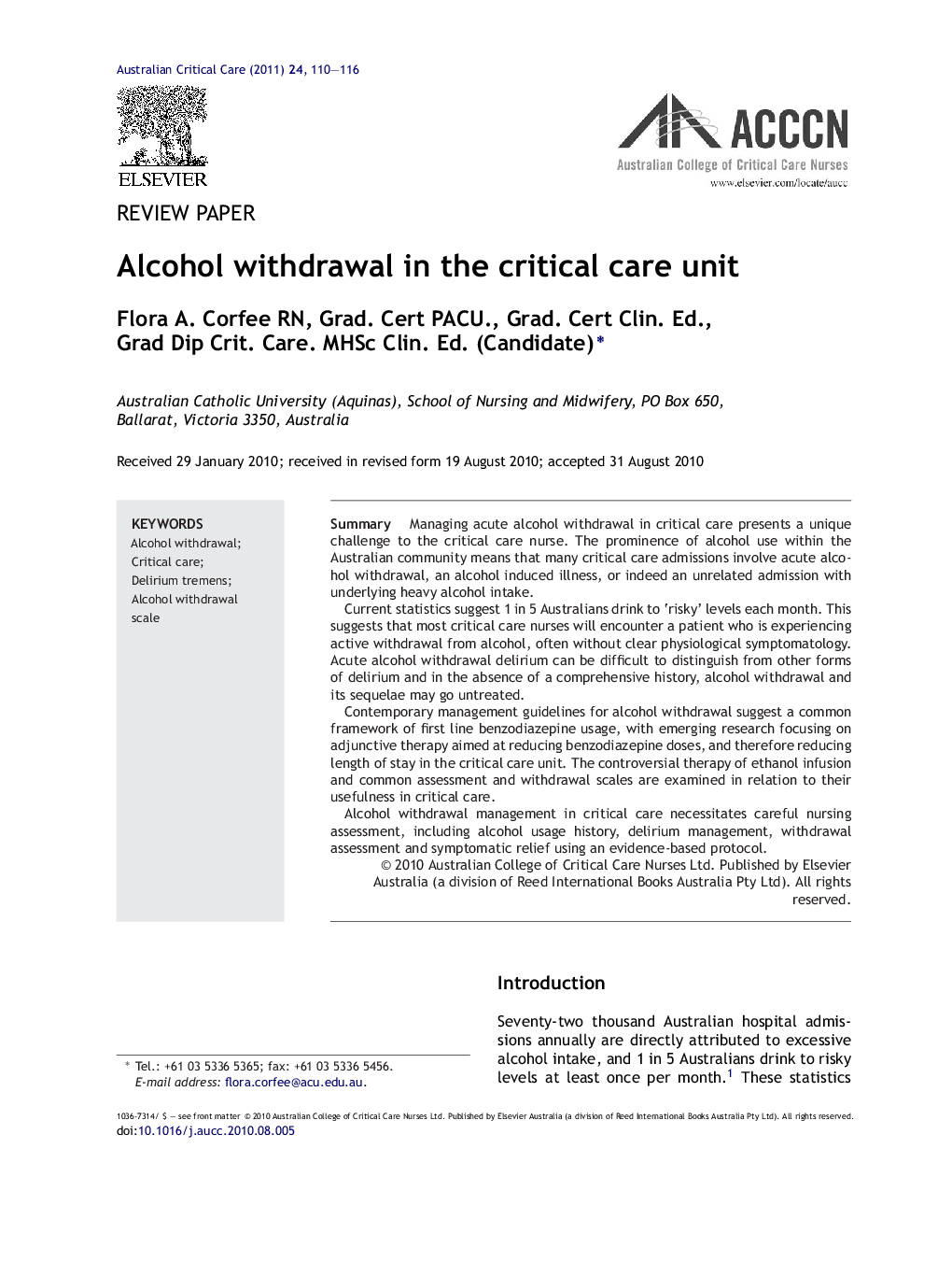 Alcohol withdrawal in the critical care unit