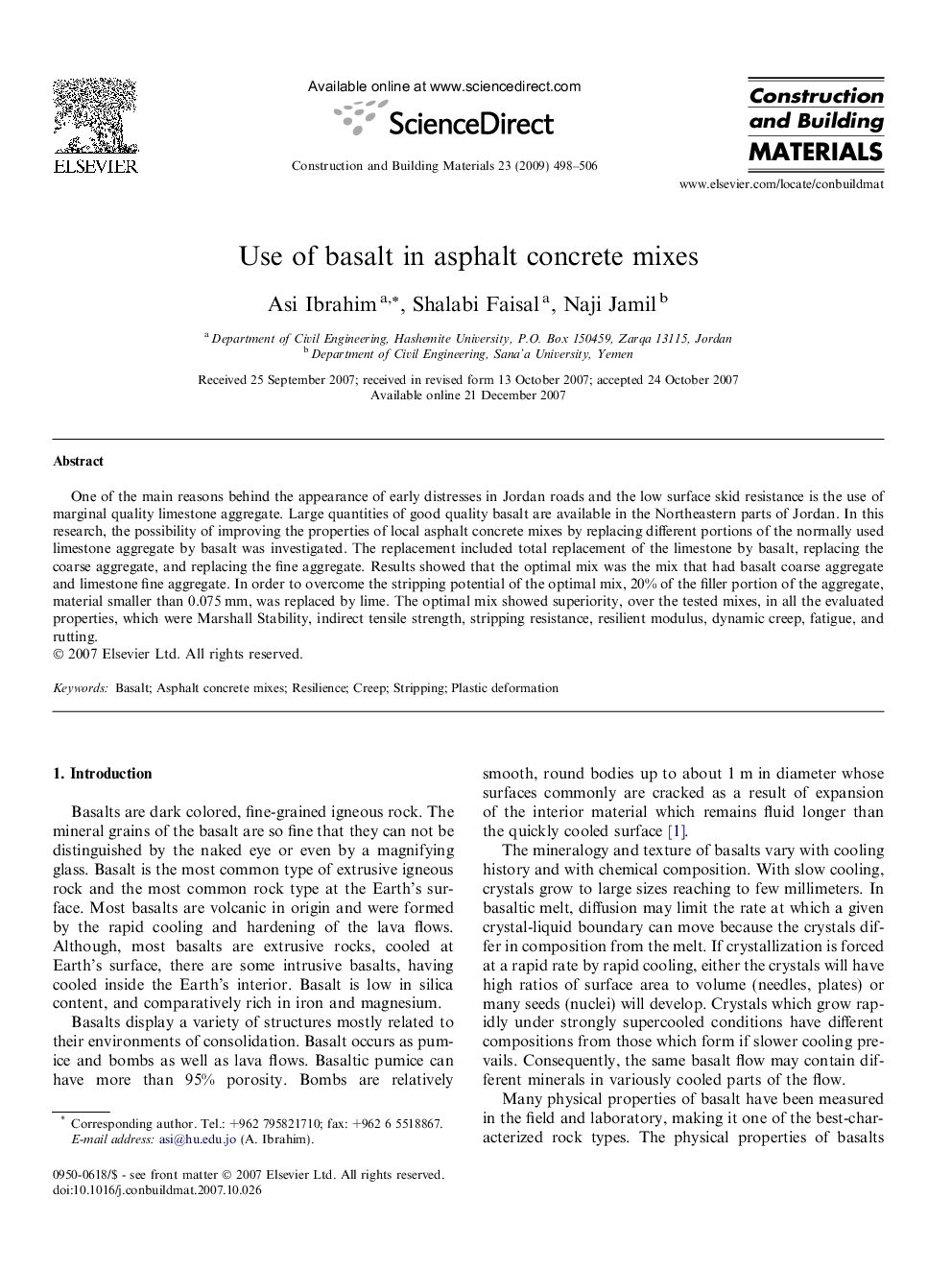 Use of basalt in asphalt concrete mixes