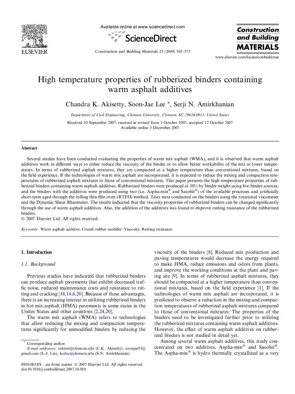 High temperature properties of rubberized binders containing warm asphalt additives