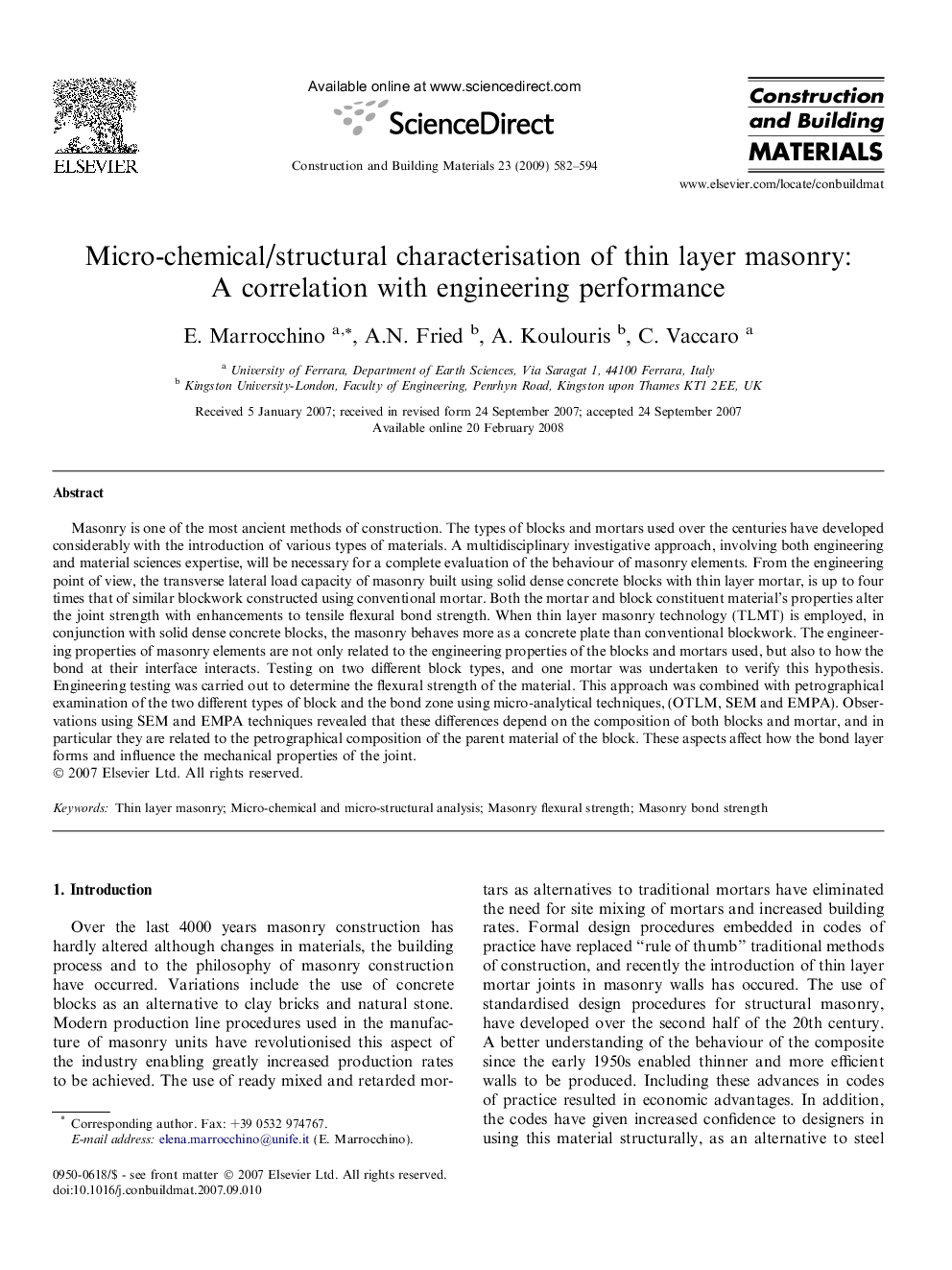 Micro-chemical/structural characterisation of thin layer masonry: A correlation with engineering performance