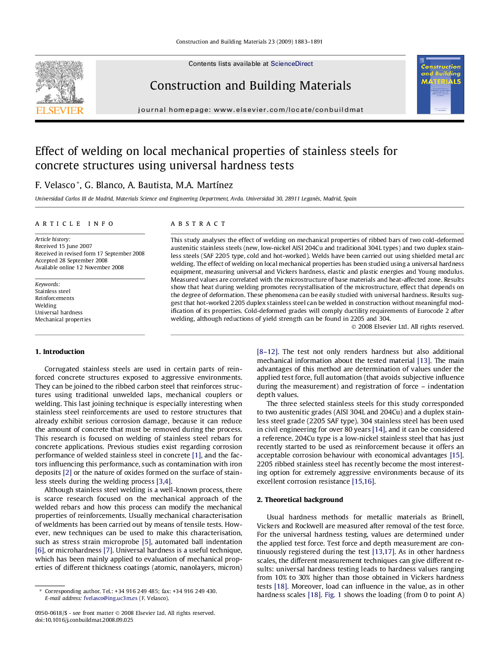 Effect of welding on local mechanical properties of stainless steels for concrete structures using universal hardness tests