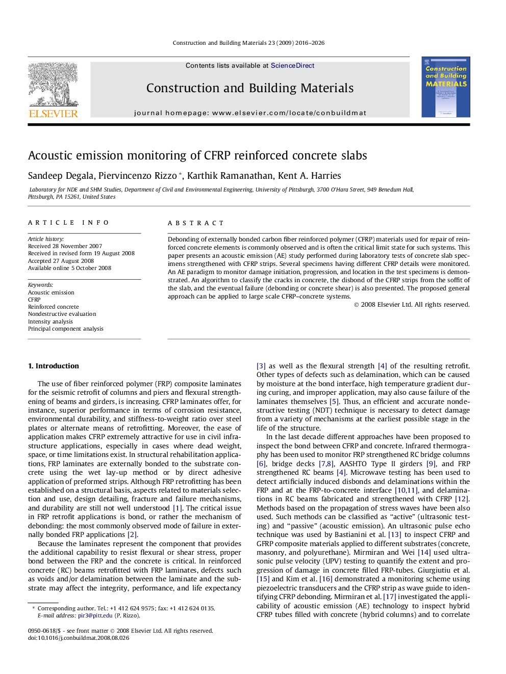 Acoustic emission monitoring of CFRP reinforced concrete slabs