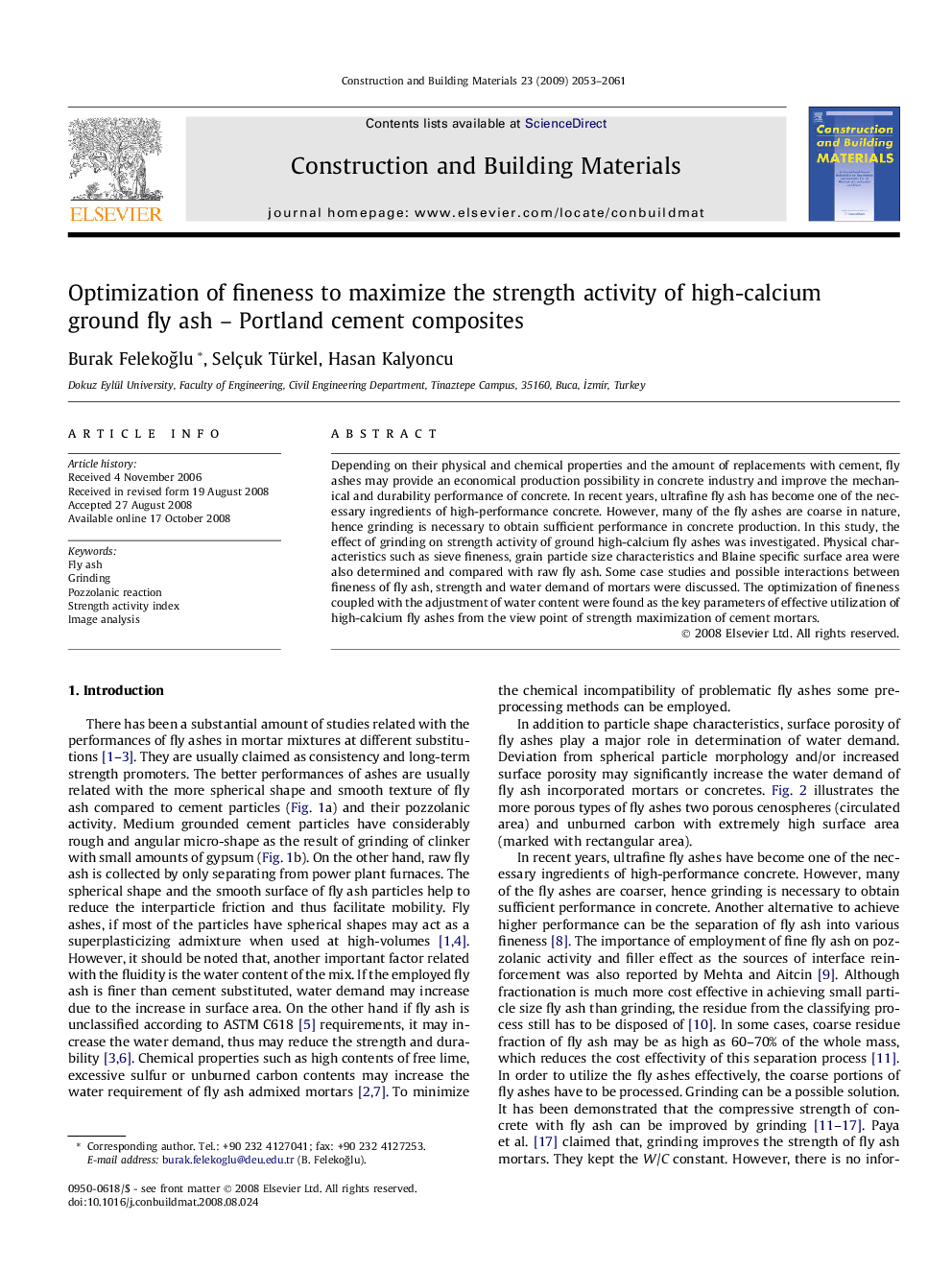 Optimization of fineness to maximize the strength activity of high-calcium ground fly ash – Portland cement composites