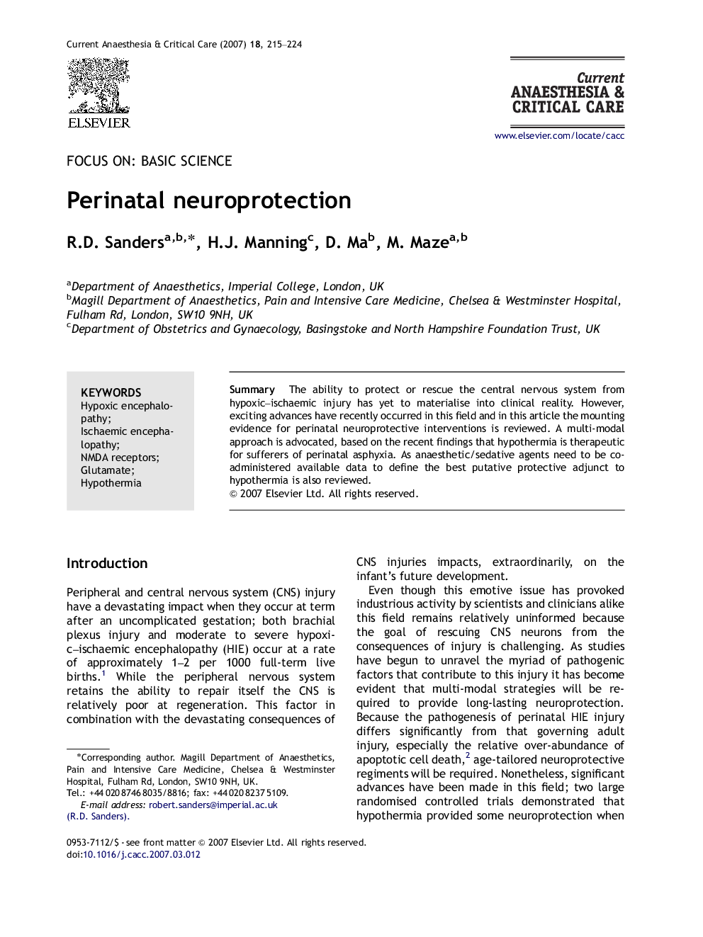 Perinatal neuroprotection