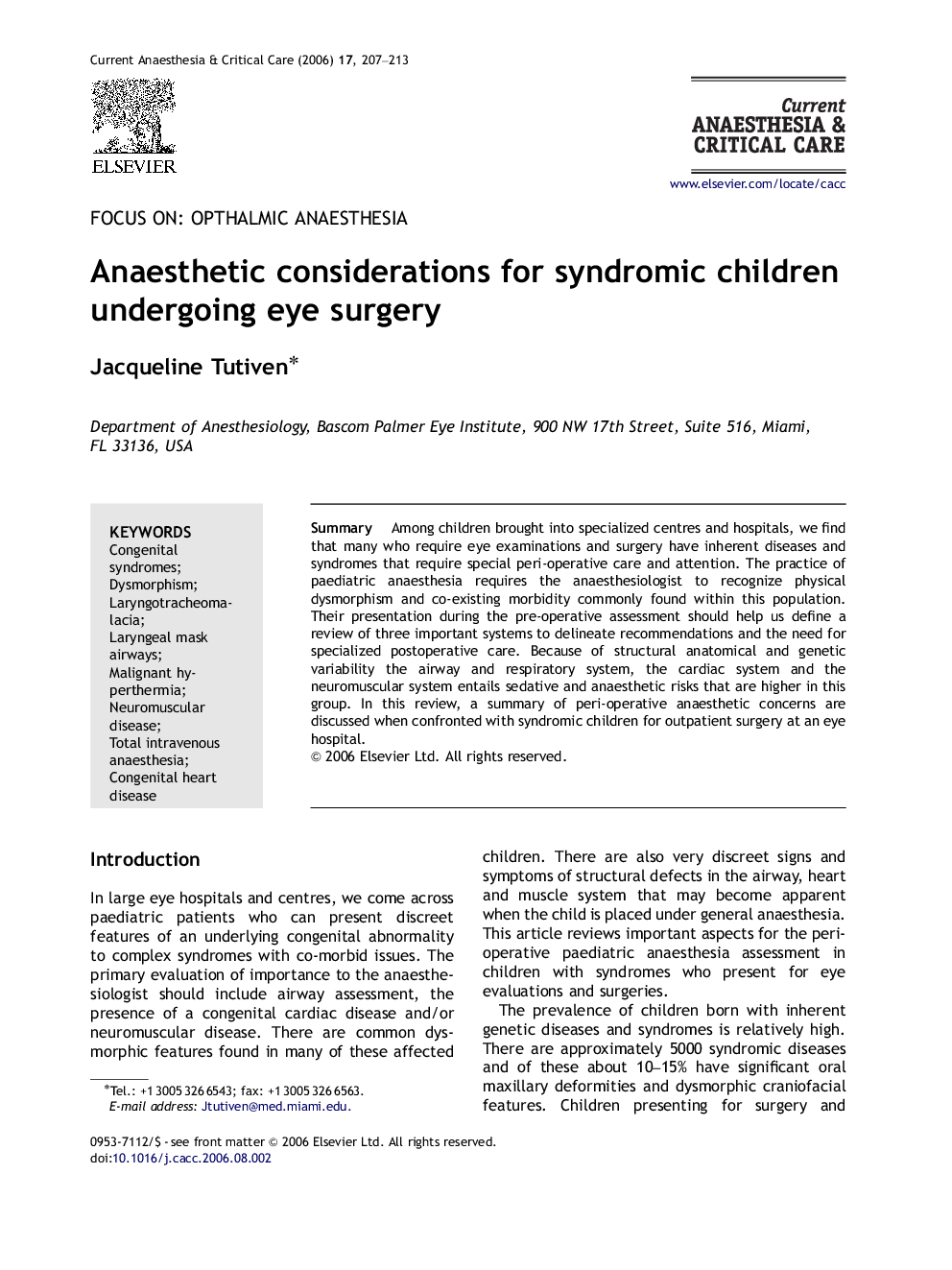 Anaesthetic considerations for syndromic children undergoing eye surgery