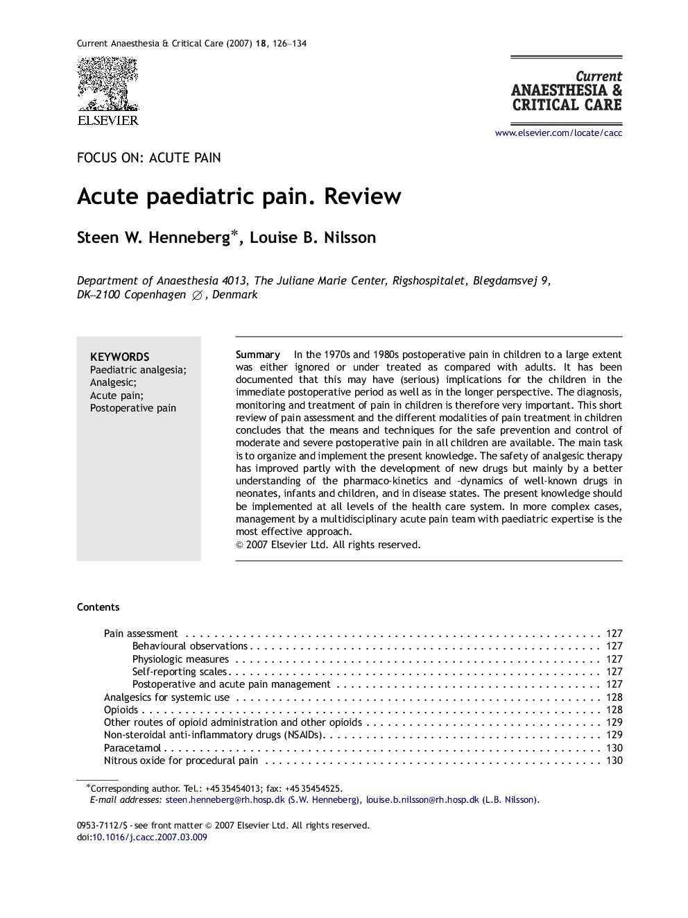 Acute paediatric pain. Review