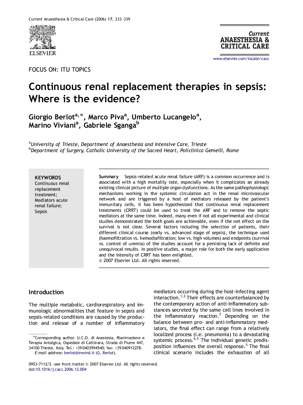 Continuous renal replacement therapies in sepsis: Where is the evidence?