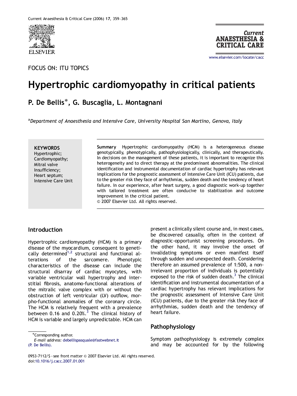 Hypertrophic cardiomyopathy in critical patients