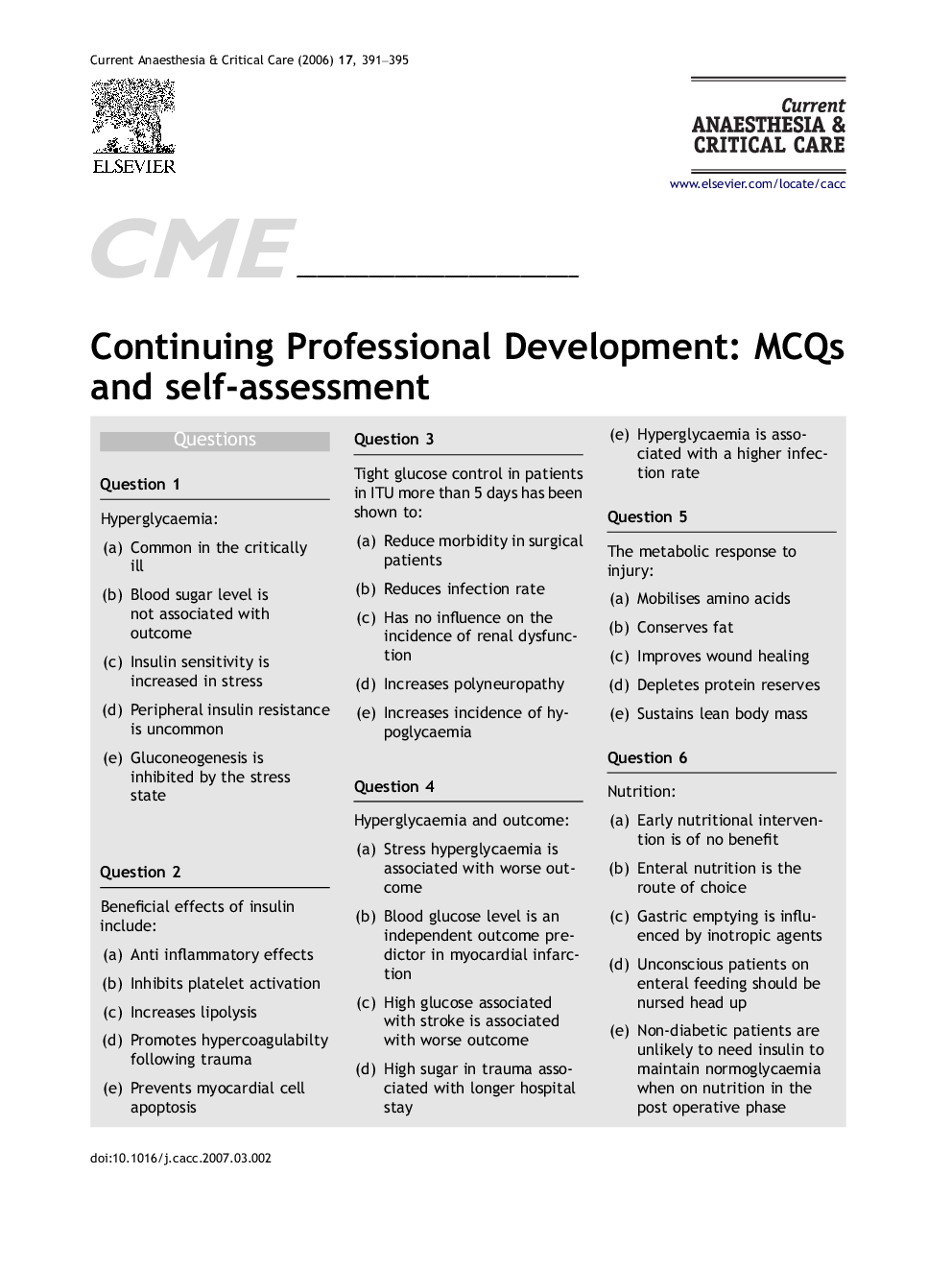 Continuing Professional Development: MCQs and self-assessment