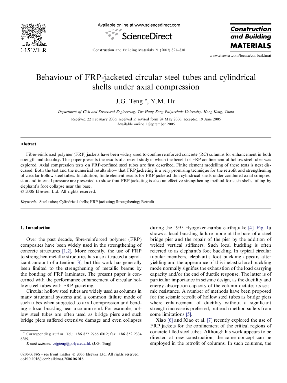 Behaviour of FRP-jacketed circular steel tubes and cylindrical shells under axial compression