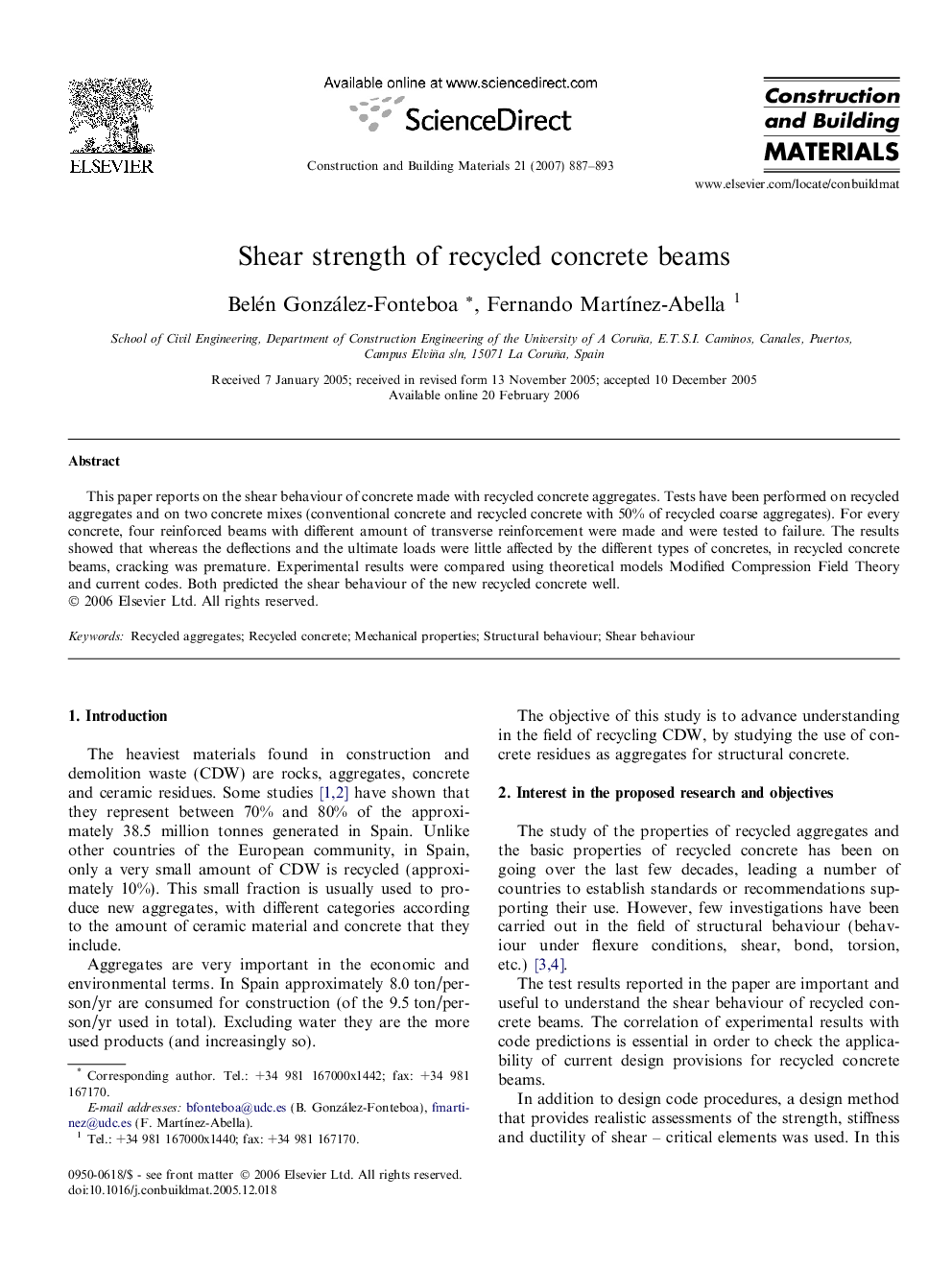 Shear strength of recycled concrete beams