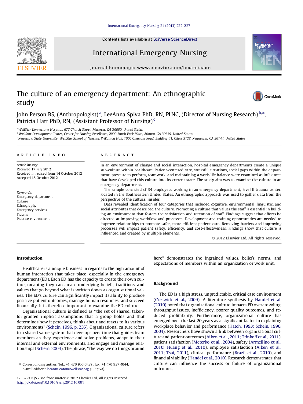 The culture of an emergency department: An ethnographic study