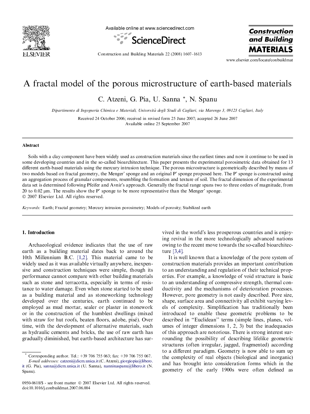 A fractal model of the porous microstructure of earth-based materials