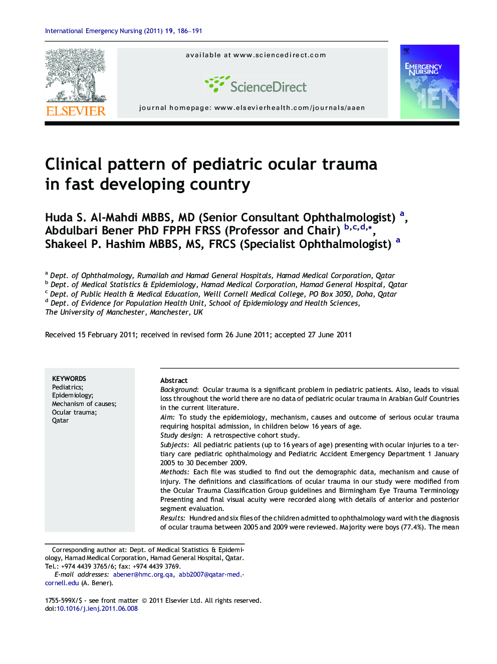 Clinical pattern of pediatric ocular trauma in fast developing country