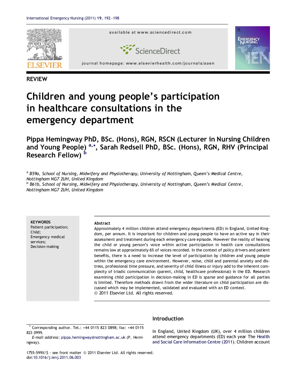 Children and young people’s participation in healthcare consultations in the emergency department