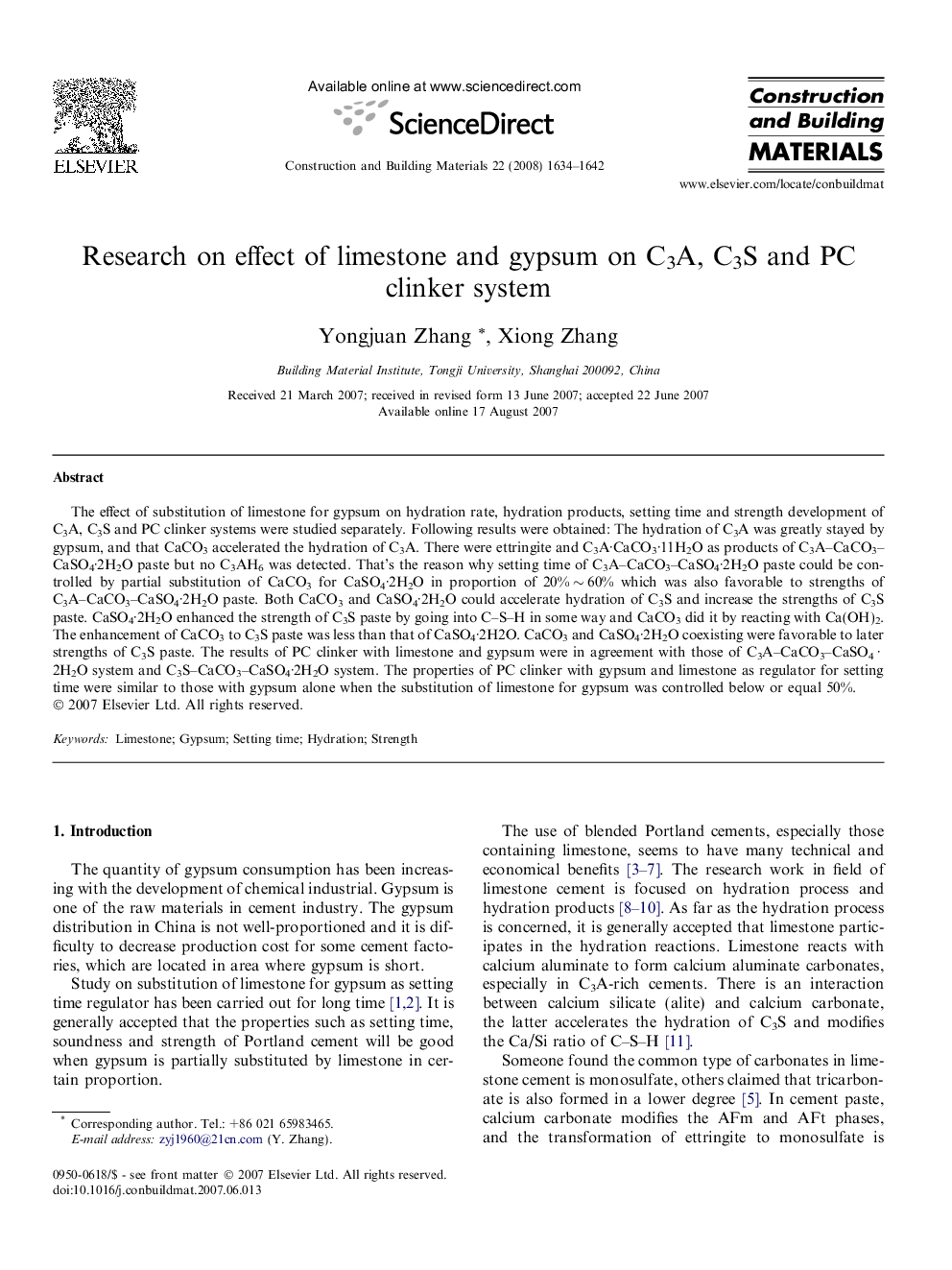 Research on effect of limestone and gypsum on C3A, C3S and PC clinker system