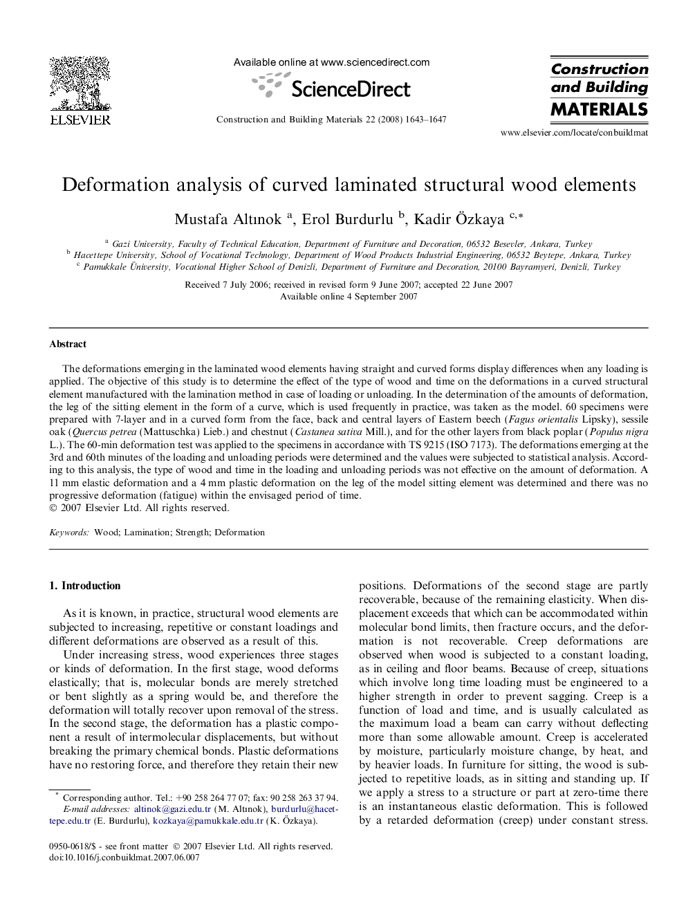 Deformation analysis of curved laminated structural wood elements