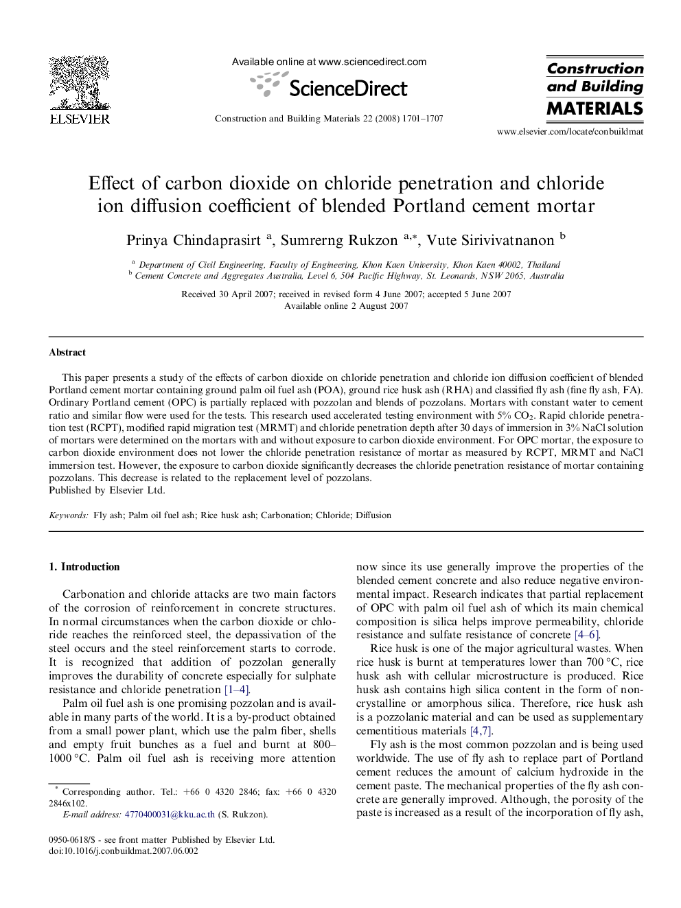 Effect of carbon dioxide on chloride penetration and chloride ion diffusion coefficient of blended Portland cement mortar