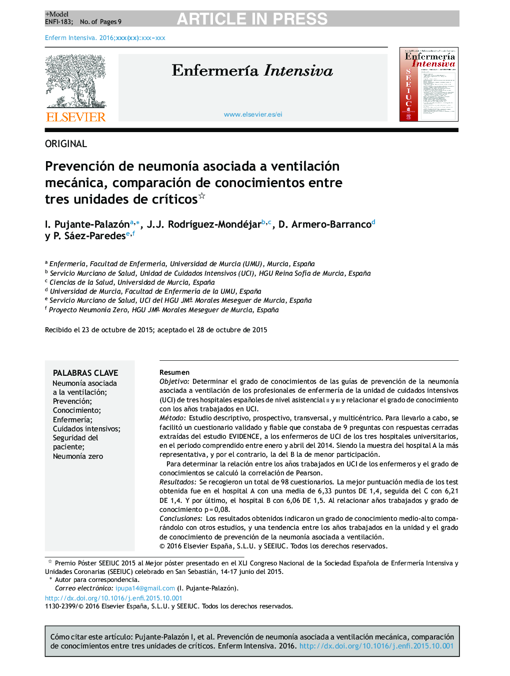 Prevención de neumonÃ­a asociada a ventilación mecánica, comparación de conocimientos entre tres unidades de crÃ­ticos