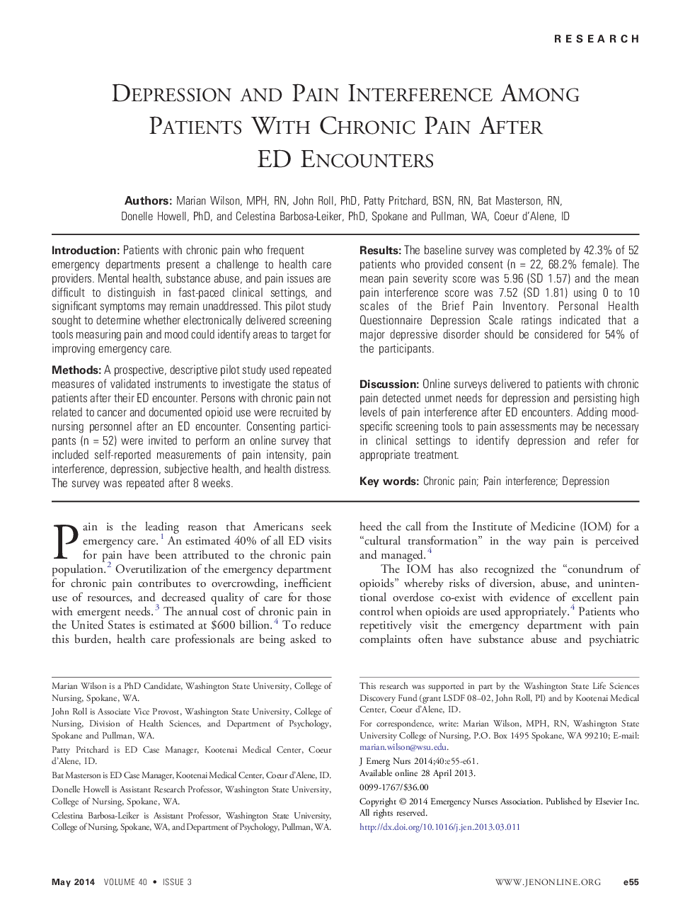 Depression and Pain Interference Among Patients With Chronic Pain After ED Encounters 