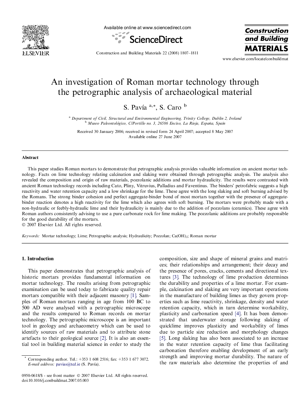 An investigation of Roman mortar technology through the petrographic analysis of archaeological material