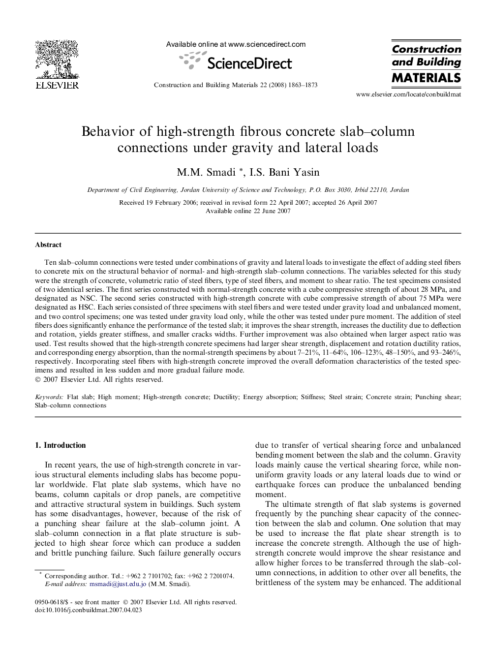 Behavior of high-strength fibrous concrete slab–column connections under gravity and lateral loads