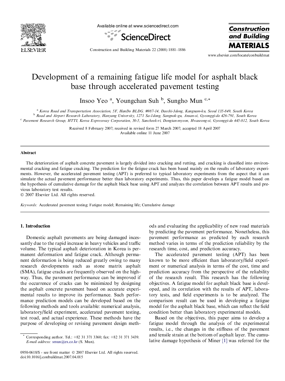 Development of a remaining fatigue life model for asphalt black base through accelerated pavement testing