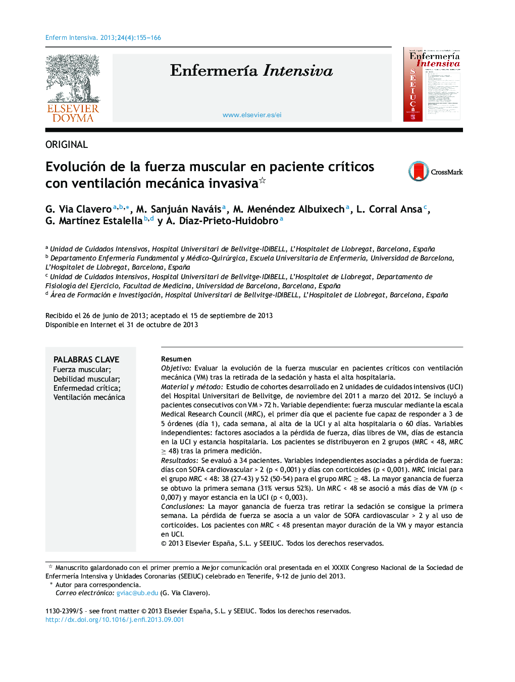 Evolución de la fuerza muscular en paciente crÃ­ticos con ventilación mecánica invasiva