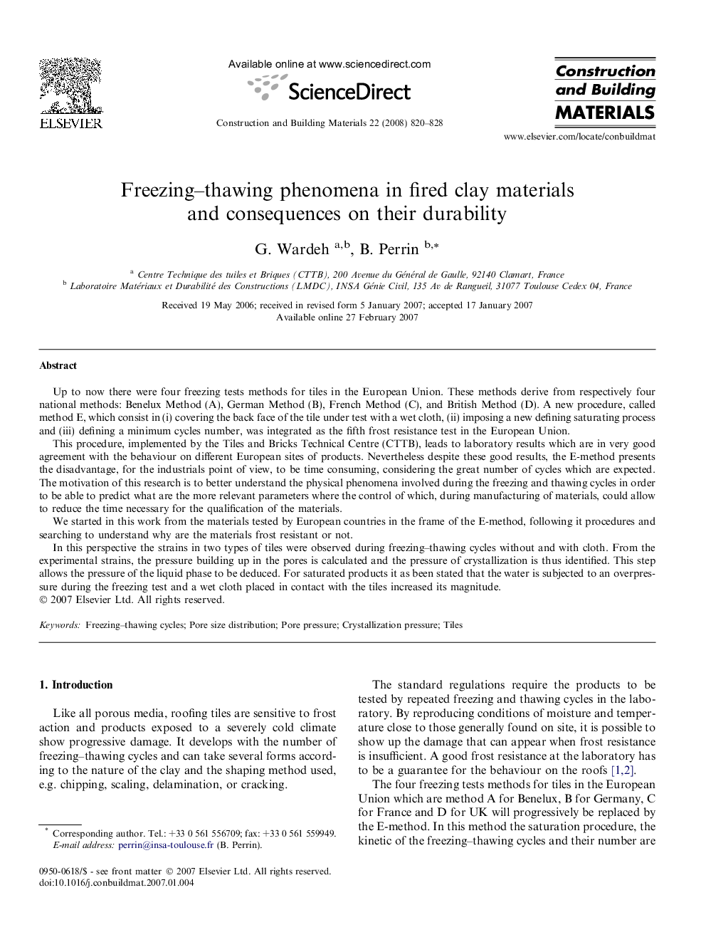 Freezing–thawing phenomena in fired clay materials and consequences on their durability