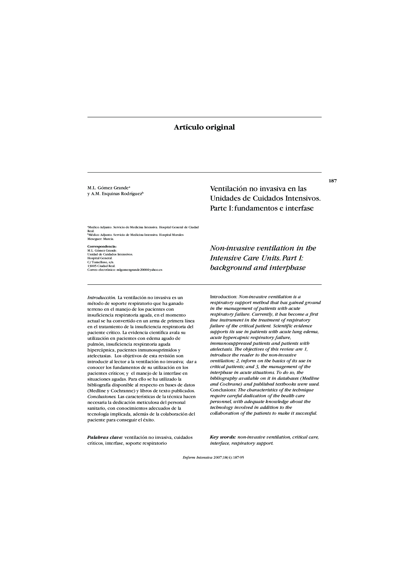 Ventilación no invasiva en las Unidades de Cuidados Intensivos. Parte I: fundamentos e interfase
