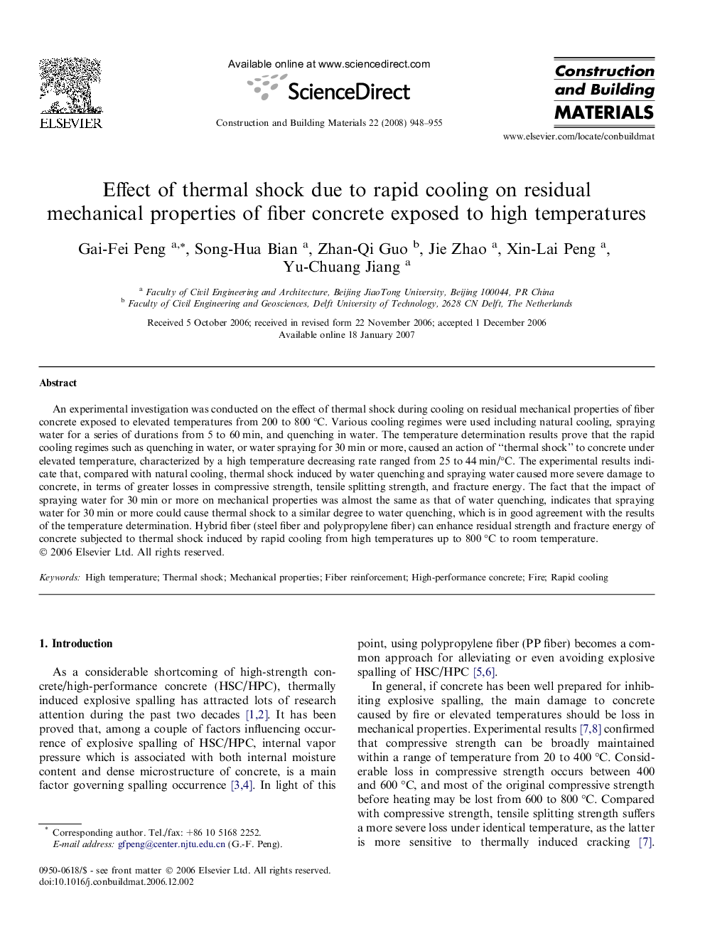 Effect of thermal shock due to rapid cooling on residual mechanical properties of fiber concrete exposed to high temperatures