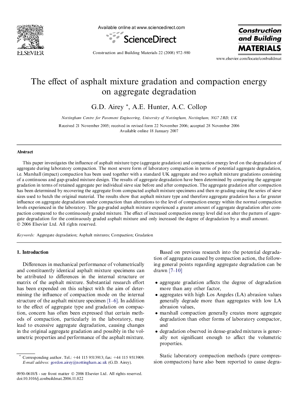 The effect of asphalt mixture gradation and compaction energy on aggregate degradation