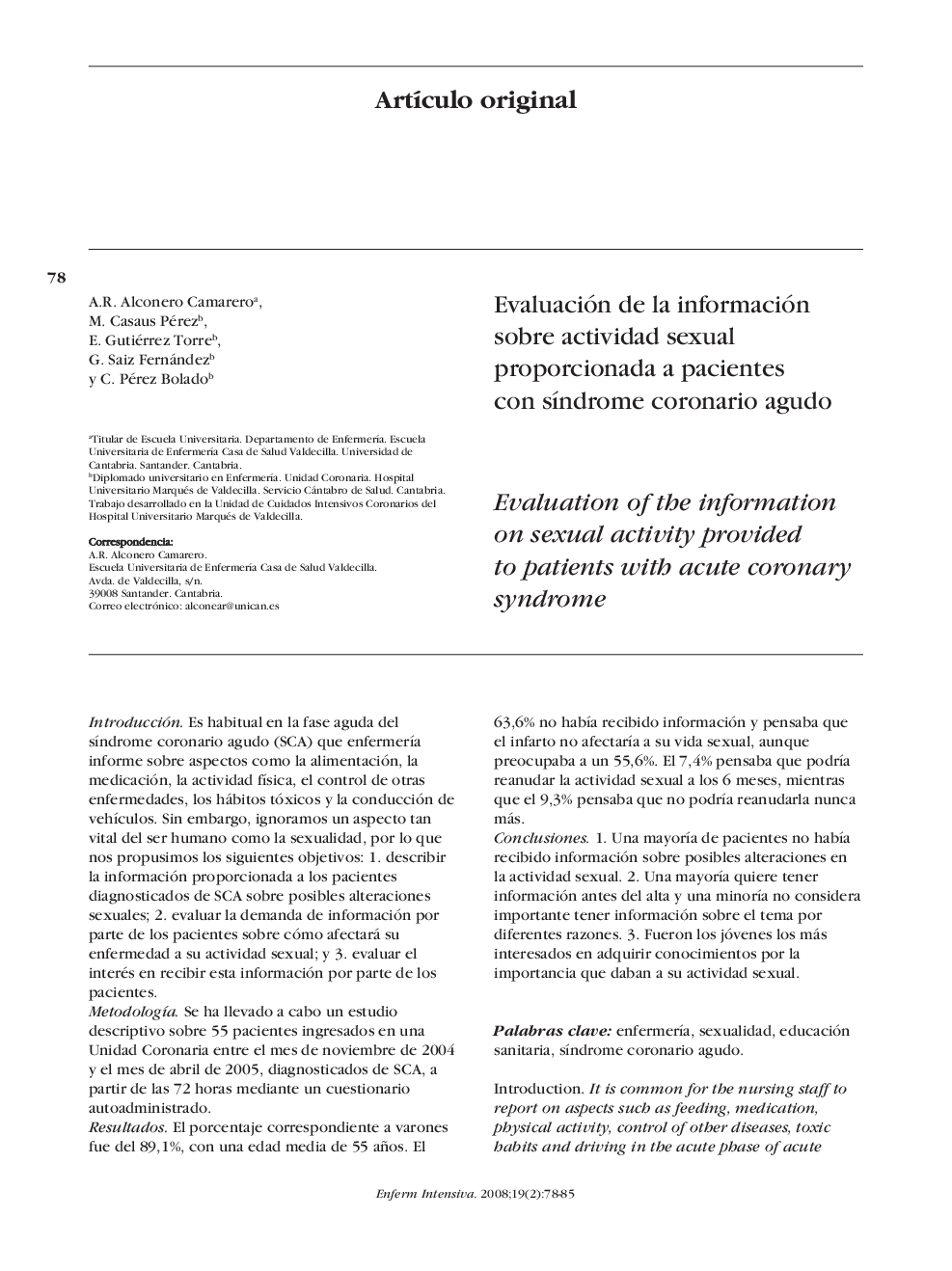 Evaluación de la información sobre actividad sexual proporcionada a pacientes con sÃ­ndrome coronario agudo