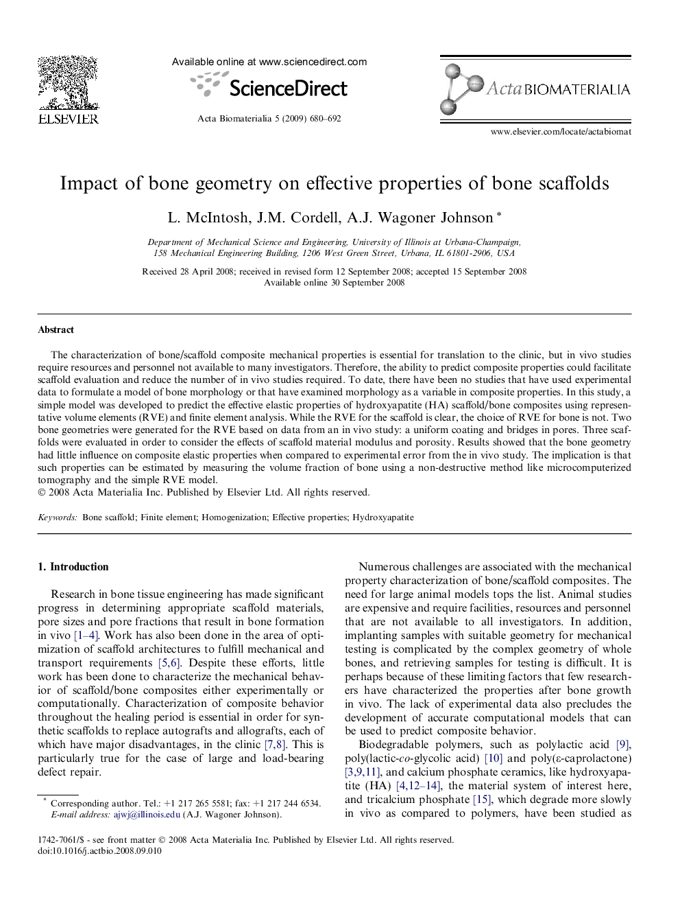 Impact of bone geometry on effective properties of bone scaffolds