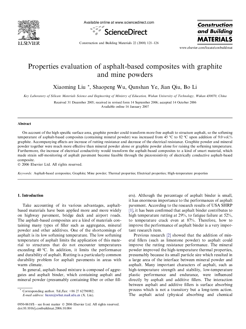 Properties evaluation of asphalt-based composites with graphite and mine powders