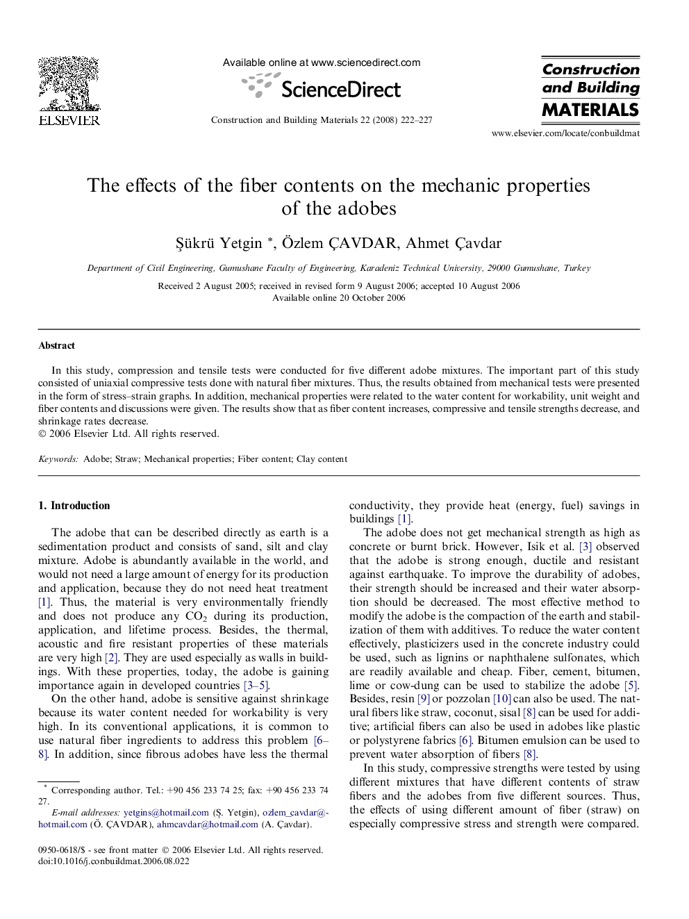 The effects of the fiber contents on the mechanic properties of the adobes