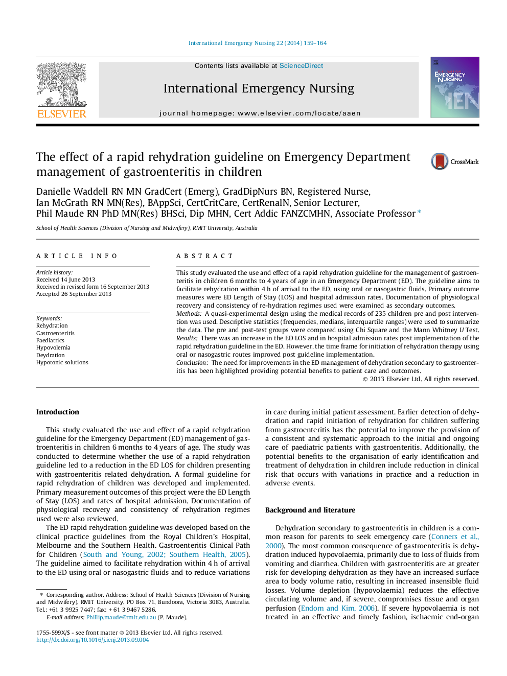 The effect of a rapid rehydration guideline on Emergency Department management of gastroenteritis in children