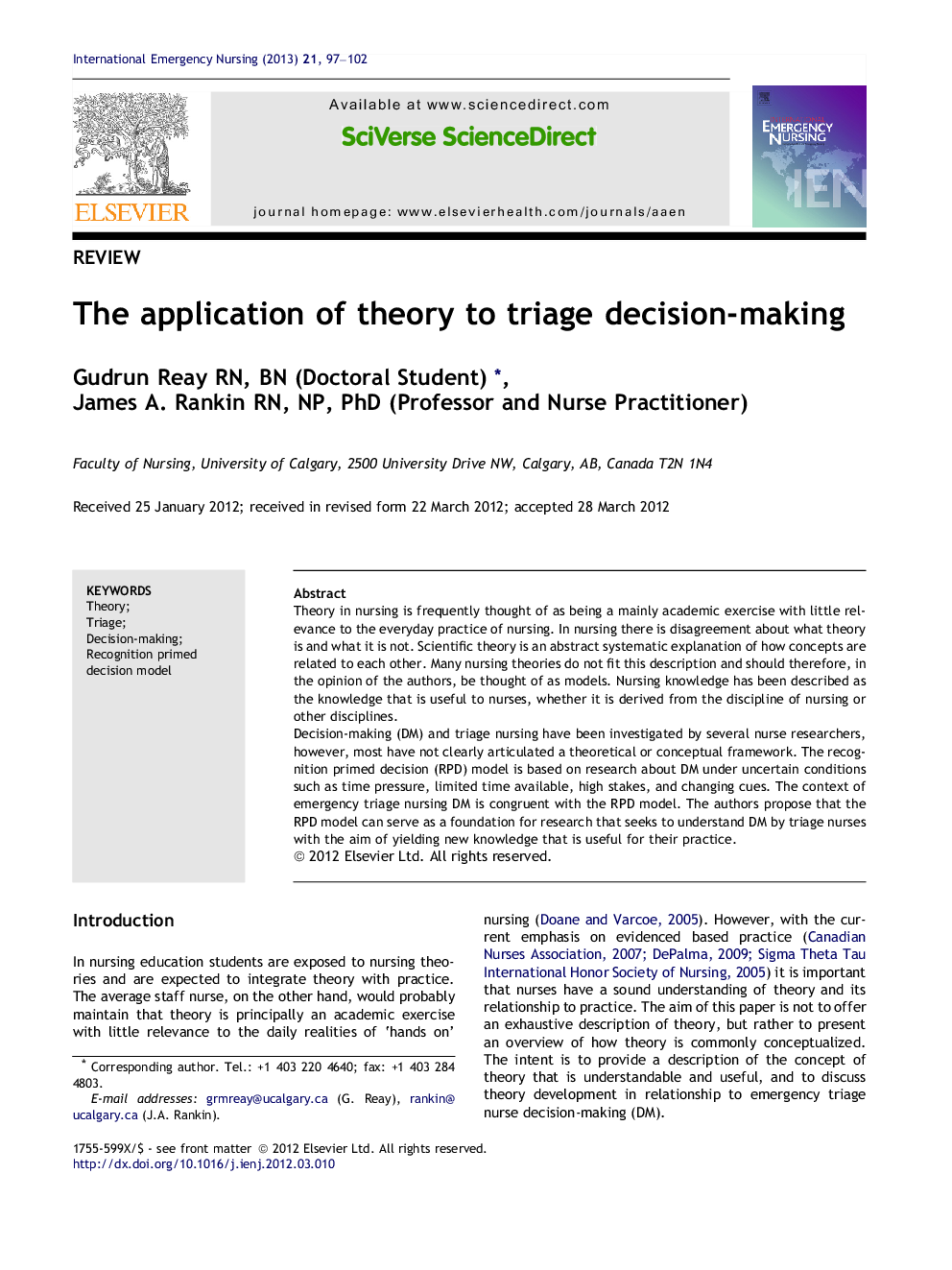 The application of theory to triage decision-making