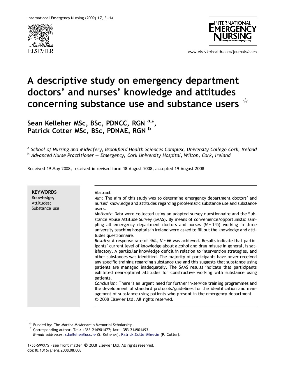 A descriptive study on emergency department doctors’ and nurses’ knowledge and attitudes concerning substance use and substance users 