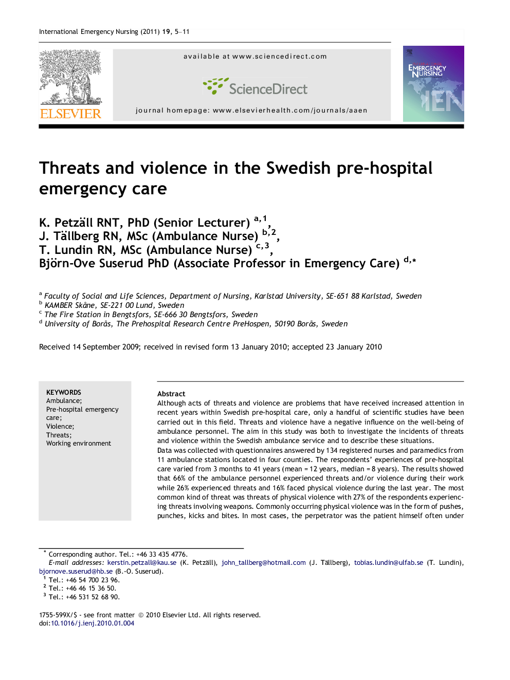 Threats and violence in the Swedish pre-hospital emergency care