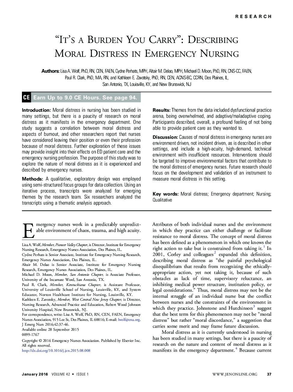 “It’s a Burden You Carry”: Describing Moral Distress in Emergency Nursing 