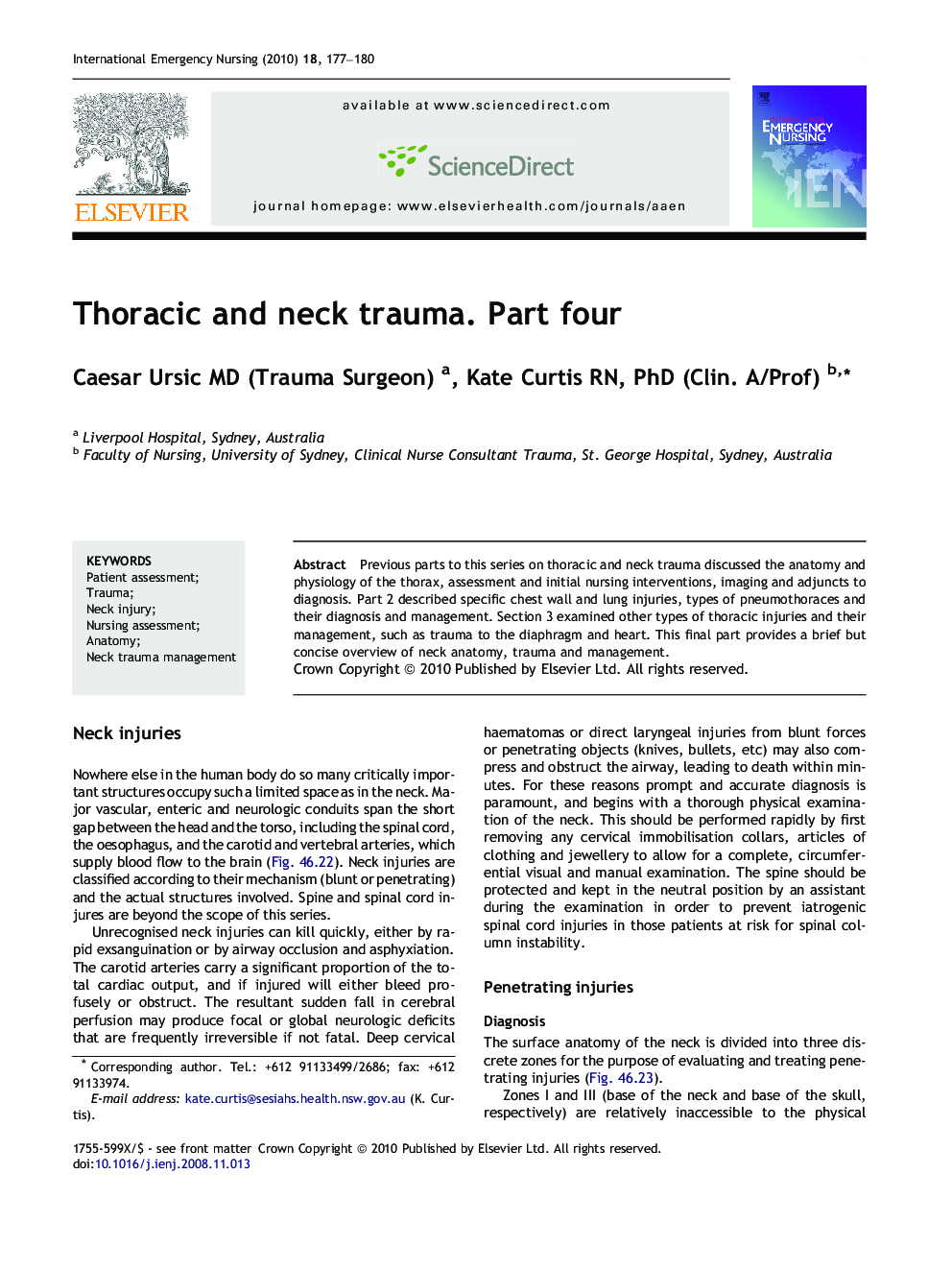 Thoracic and neck trauma. Part four